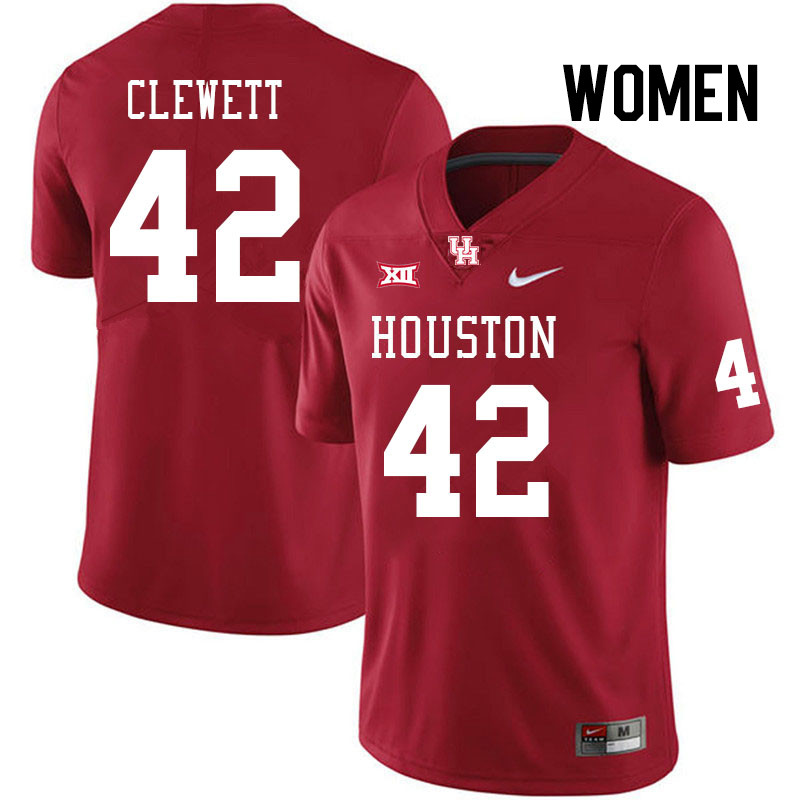 Women #42 Beau Clewett Houston Cougars College Football Jerseys Stitched Sale-Red